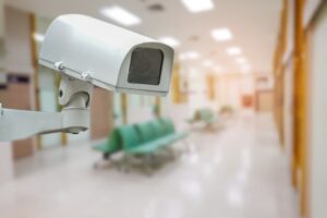 CCTV Closed circuit camera, TV monitoring at modern nursing home