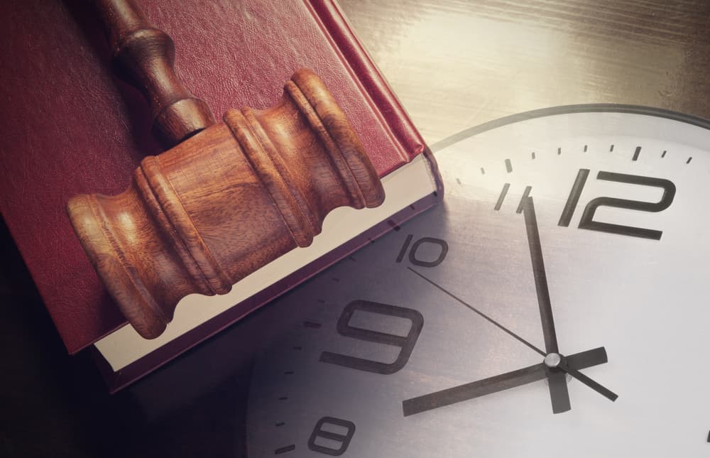 Clock, Gavel and Book. Concept of legal timeline