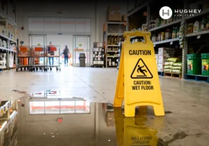 Charleston Big box retailer store with wet floor and caution sign indicating a slip and fall hazard