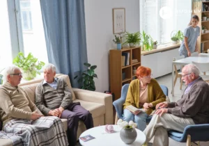 Elder abuse victims participating in a group discussion at a South Carolina assisted living facility